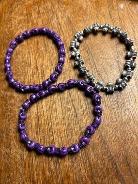 Purple Skull Beaded Stretch Bracelets (Set of 3)